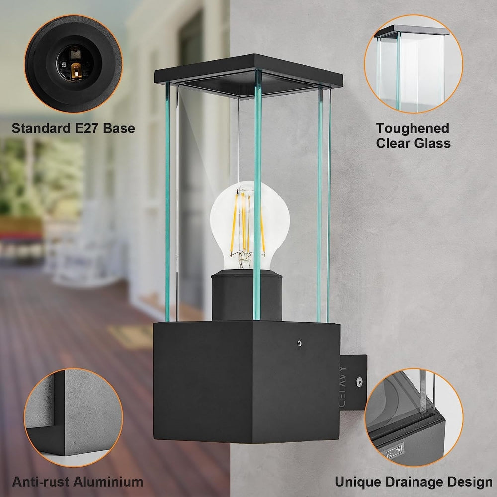 Outdoor wall lamp, aluminum and glass lighting, high-quality transparent for houses